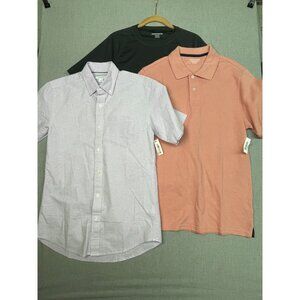 (3) Amzn Essentials XS Tops 2 Polo Shirts Orange & Gray And 1 Black Polyester